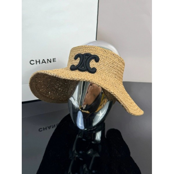 CELINE セリーヌブランド麦わら帽子 レディース サンバイザー 帽子 紫外線 つば8cm ガーデニング キャンプ 散歩 海 つば広 折りたたみ UVカット 夏 麦わら ペーパー サンバイザー53-58cm