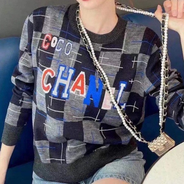 シャネルニットプルオーバーブランドパロディCHANEL おしゃれ 女性 丸首 セーター 柔らかい ソフトニットセーターカジュアル簡約 上着 秋冬服