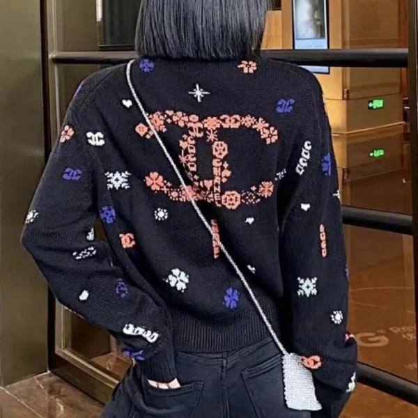 CHANEL セーターハイブランドパロディシャネル ふんわりニットセーターファッション タートルネック ニット上着トップス 雪プリント 秋冬 暖かい セーター大人 女