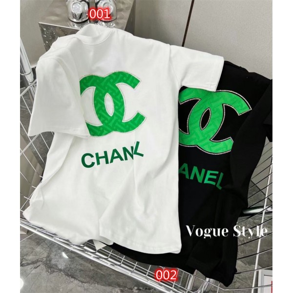 シャネル ブランドTシャツ 半袖 夏 丸首 tシャツCHANEL キラキラ ロゴ コットン製 柔らかい tシャツ ゆったり 着瘦せ コーデ tシャツ