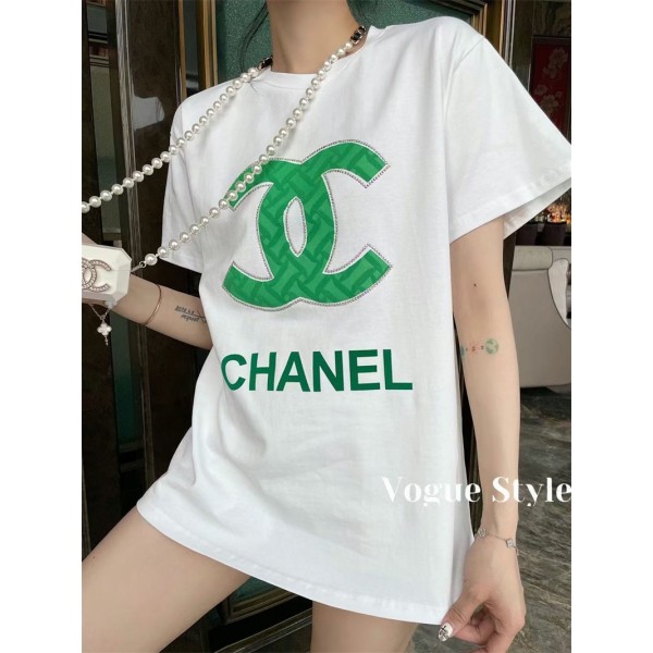 シャネル ブランドTシャツ 半袖 夏 丸首 tシャツCHANEL キラキラ ロゴ コットン製 柔らかい tシャツ ゆったり 着瘦せ コーデ tシャツ