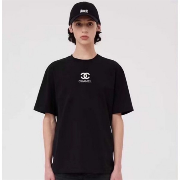 ハイブランドシャネル Tシャツ半袖 丸首 シンプル 高品質 Tシャツ トップス コットン 快適 Tシャツ 肌に優しい 通気性がよい T-Shirt 夏