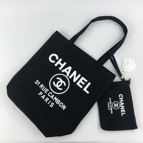 シャネル キャンバスバッグハイブランド Chanel ブラック高品質シンプル 布バッグ ミニバッグ付き 生徒 大容量 弁当バッグ 耐久性がいい収納カバン