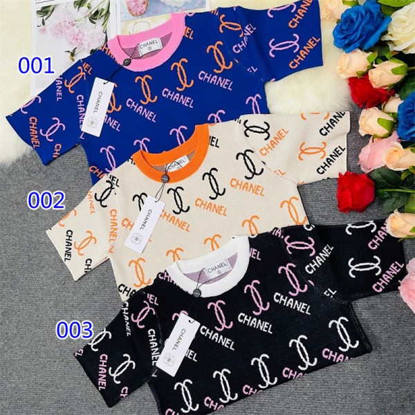 シャネルブランドｔシャツ Chanel 定番ロゴ 可愛い ニットtシャツ トップス 女性 大人っぽい 柔らかい ニット 上着 気質 着瘦せ 丸首 tシャツ