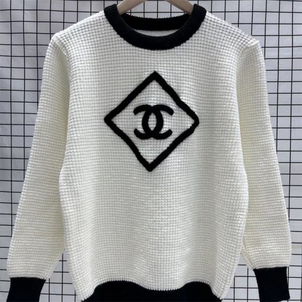 シャネル セーターハイブランド Chanel レディース ブラック ホワイト ニットセーター 秋冬 ゆったり カジュアル 上着 セーター 普段着