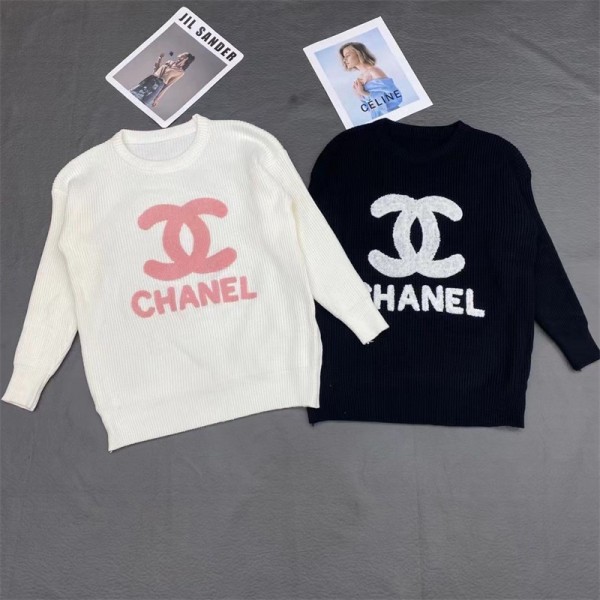 ハイブランドシャネル セーターCHANEL ホワイト ブラックシンプル ニットセーター レディース 秋冬 丸首 長袖 カジュアル セーター