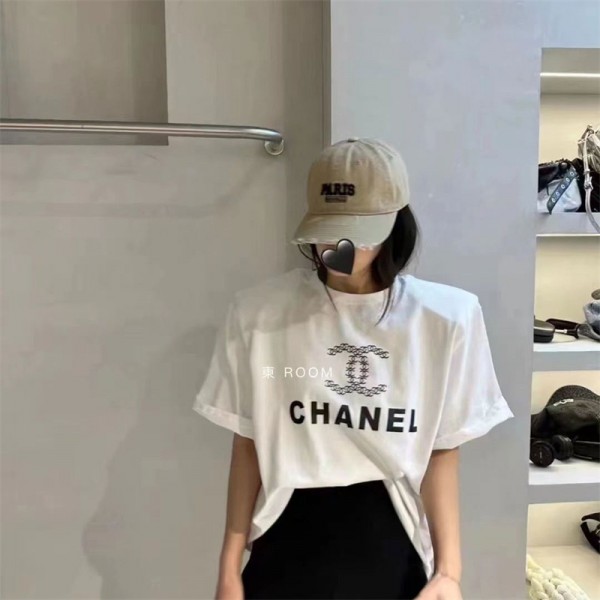 シャネル tシャツハイブランドCHANEL 夏 新品 オシャレ 半袖tシャツトップス 女 生徒 カジュアル ゆったりTシャツ 男 