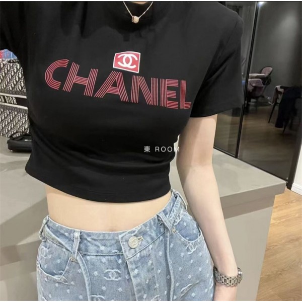 シャネルブランドtシャツ chanel ホワイト ブラック2色 半袖tシャツ 上着 おしゃれ 高品質 丸首 tシャツ 女性愛用 tシャツ 夏服