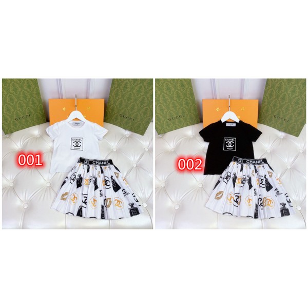 シャネルブランド子供服 tシャツスカート 2点セット キッズ ガールズ 少女 半袖tシャツ トップス おしゃれ 半スカート 夏服