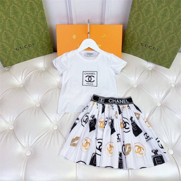 シャネルブランド子供服 tシャツスカート 2点セット キッズ ガールズ 少女 半袖tシャツ トップス おしゃれ 半スカート 夏服