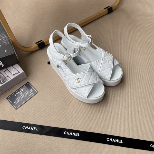 Chanel シャネル サンダル 厚底 白黒 シンプル 人気 ファション