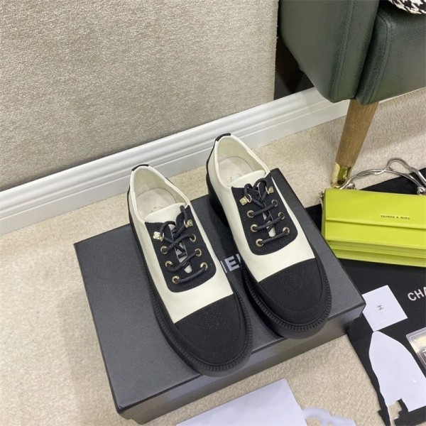 シャネル chanel 靴 厚底 カジュアル 秋 黒白 人気 ファション 22.5～25cm