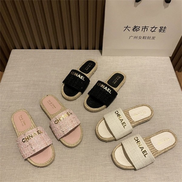 ディオール スリッパ dior ビーチサンダル 亜麻 シャネル サンダル ブランド ルームシューズ パンダ飾り 滑り止め 通気性 快適 軽量 可愛い 室内用 来客用 お出かけ 散歩 買い物 春夏