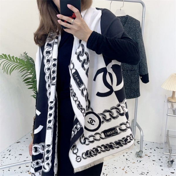 Chanel ショール シャネル ブランド パロディ 大判ストール 激安 ファッション ふさ飾り 男女兼用 ギフト肌に優しい ブランドショール男女兼用 リバーシブルマフラー 肩掛け