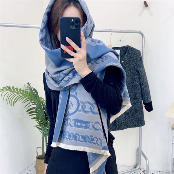 Chanel ショール シャネル ブランド パロディ 大判ストール 激安 ファッション ふさ飾り 男女兼用 ギフト肌に優しい ブランドショール男女兼用 リバーシブルマフラー 肩掛け