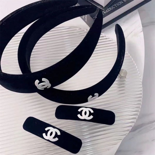 Chanel シャネルブランドカチューシャ 痛くないカチューシャ ヘアピン ヘアアクセサリー レディース ベロア ヘアグリップル 太め 人気 可愛い 痛くない 韓国 黒 2点セット