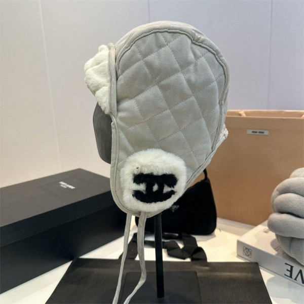 Chanel シャネルブランド パイロットキャップ イヤーフラップ付き シンプル フライトキャップ 裏ボア キルティング ボンバー 防寒 耳あて アウトドア メンズ レディース
