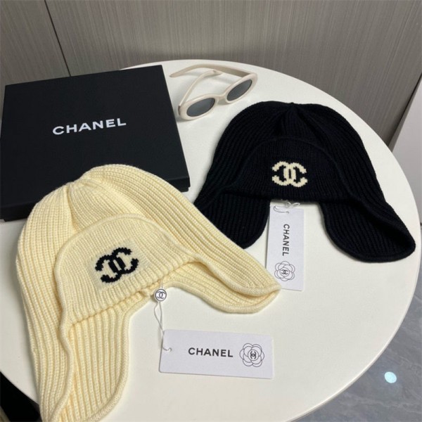 Chanel シャネルハイブランドニット帽 レディース 暖かい ニット帽子 ビーニー 帽子 耳当て付きニットキャップ 秋冬 防寒防風 柔らかい 通気性 ストレッチ 深め 小顔効果 通勤 通学 自転車 フリーサイズ