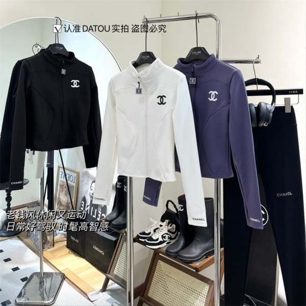 ブランドシャネル ランニング ジャケット レディース Chanel  長袖 軽量 スリムフィット レディースコート 裏起毛スポーツウェア ヨガウェア 親指穴付 トレーニング ジム アウトドア 秋 冬 春