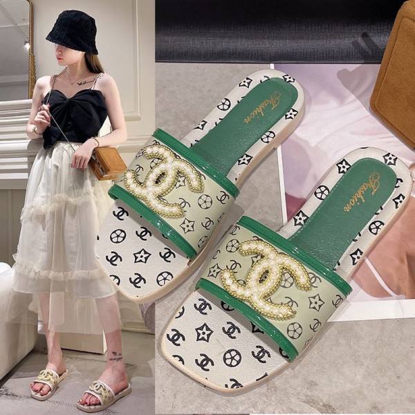 Chanel シャネル可愛い カジュアルシューズ 激安 ルームシューズ レディース ブランドブランド ミュール  美脚 可愛いブランド ローファースリッパ 軽量 2足セット