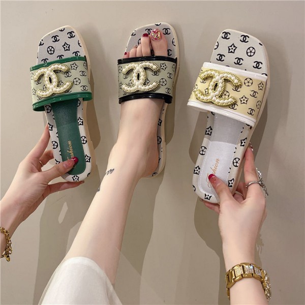 Chanel シャネル可愛い カジュアルシューズ 激安 ルームシューズ レディース ブランドブランド ミュール  美脚 可愛いブランド ローファースリッパ 軽量 2足セット