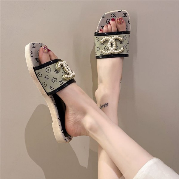 Chanel シャネル可愛い カジュアルシューズ 激安 ルームシューズ レディース ブランドブランド ミュール  美脚 可愛いブランド ローファースリッパ 軽量 2足セット