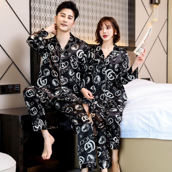 ブランド Gucci シルク パジャマ レディース グッチ パジャマ 上下セット 長袖 長ズボン ペア パジャマ 秋 ルームウェア メンズ 部屋着 大きいサイズ ブルー夏パジャマ  黒 半袖 M - 3XL ペアルック
