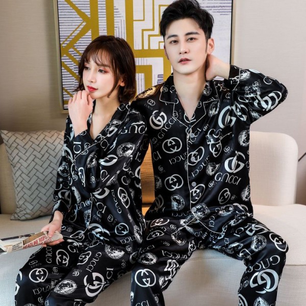 ブランド Gucci シルク パジャマ レディース グッチ パジャマ 上下セット 長袖 長ズボン ペア パジャマ 秋 ルームウェア メンズ 部屋着 大きいサイズ ブルー夏パジャマ  黒 半袖 M - 3XL ペアルック