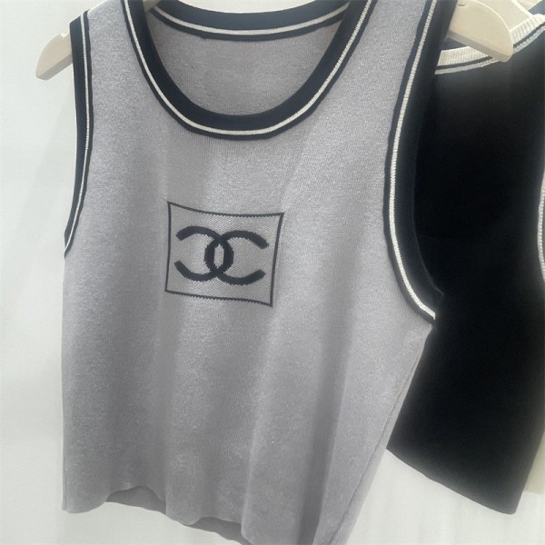Chanel シャネルハイブランドキャミソール レディース ニット インナー ノースリーブ 肌着 トップス タンクトップ ストレッチ タイト スリム 薄手 セクシー 上品 きれいめ 無地 重ね着 春 夏 フリーサイズ