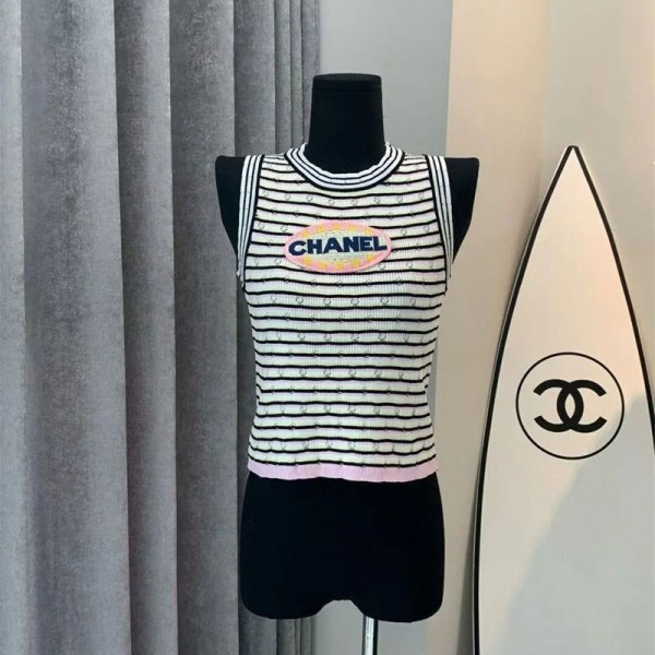 Chanel シャネル ハイブランド ニットtシャツ 偽物 レディース ニットワンピース ブランドキャミソール S - XL 上着 カジュアル 大人の上質Tシャツ 涼しい 薄手 おしゃれ ファッション