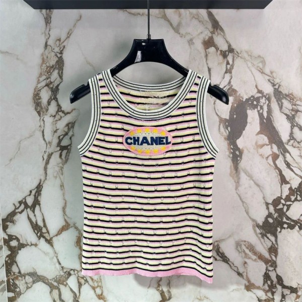 Chanel シャネル ハイブランド ニットtシャツ 偽物 レディース ニットワンピース ブランドキャミソール S - XL 上着 カジュアル 大人の上質Tシャツ 涼しい 薄手 おしゃれ ファッション
