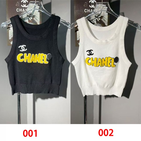 Chanel シャネルブランドキャミソール インナー リブニット リブキャミ レディース トップス 肌着 タンクトップ 露出防止 ブラ紐隠し 刺繍ロゴ ノースリーブ 重ね着 S - L