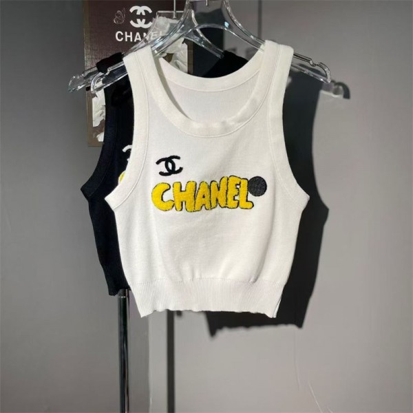 Chanel シャネルブランドキャミソール インナー リブニット リブキャミ レディース トップス 肌着 タンクトップ 露出防止 ブラ紐隠し 刺繍ロゴ ノースリーブ 重ね着 S - L