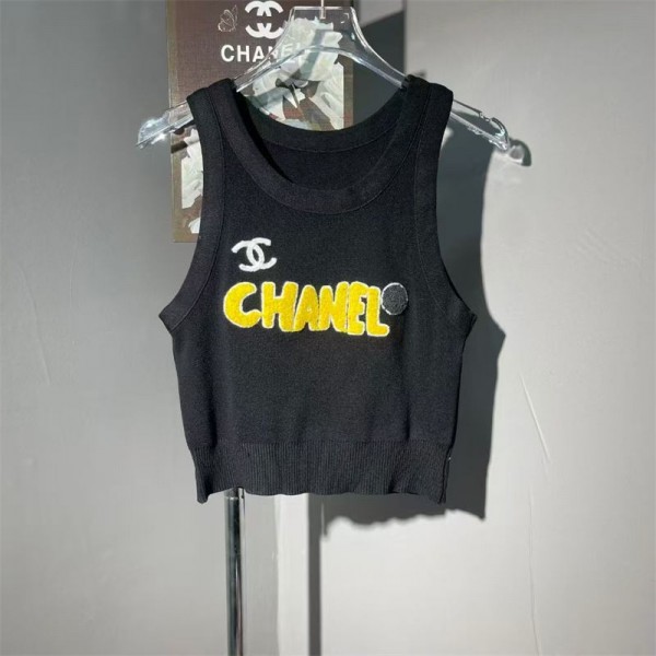 Chanel シャネルブランドキャミソール インナー リブニット リブキャミ レディース トップス 肌着 タンクトップ 露出防止 ブラ紐隠し 刺繍ロゴ ノースリーブ 重ね着 S - L