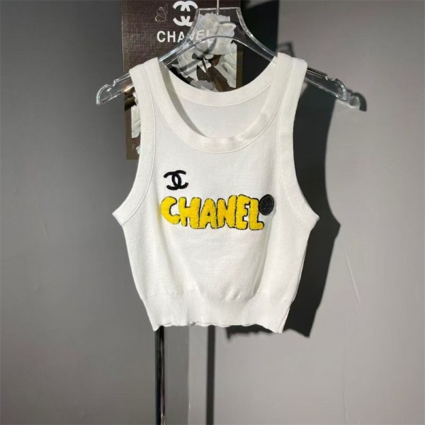 Chanel シャネルブランドキャミソール インナー リブニット リブキャミ レディース トップス 肌着 タンクトップ 露出防止 ブラ紐隠し 刺繍ロゴ ノースリーブ 重ね着 S - L