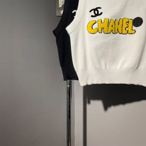 Chanel シャネルブランドキャミソール インナー リブニット リブキャミ レディース トップス 肌着 タンクトップ 露出防止 ブラ紐隠し 刺繍ロゴ ノースリーブ 重ね着 S - L
