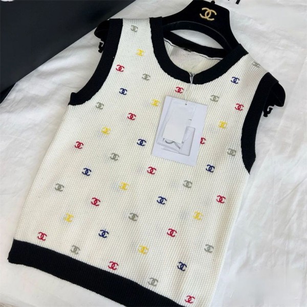 Chanel シャネルブランドサマーニット タンクトップ キャミソール レデイース ノースリーブ トップス カットソー 刺繍 清楚 可愛さ ins スタイリッシュ S - XL