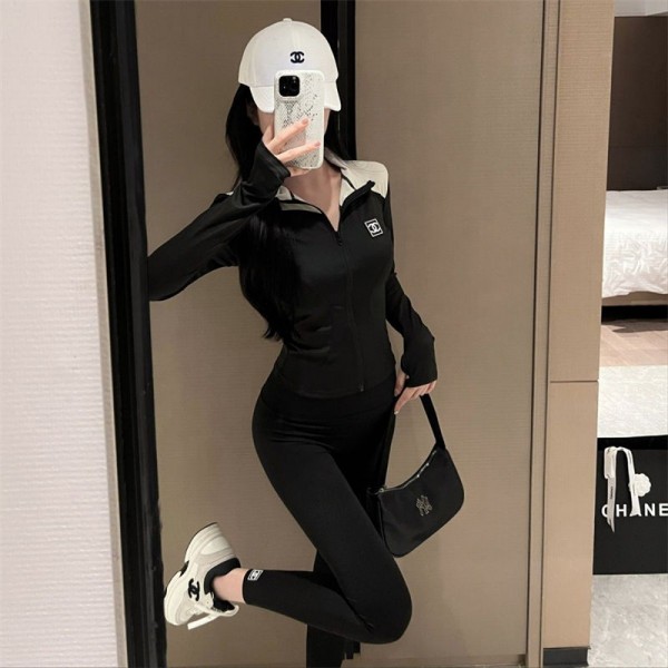 Chanel シャネルブランドスポーツブラ レディース 揺れない ブラジャー ヨガパンツ S - 2XL ヨガトップス フィットネスウェア ヨガブラ トレーニング レディース 伸張 完璧な形状 快適な動き おしゃれ 2枚組 上下セット