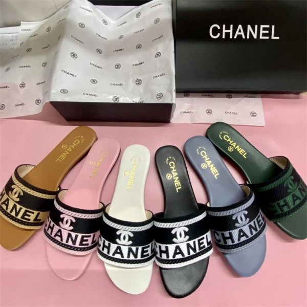 Chanel シャネル女性向けビーサン ミュール サボ ママシューズメンズ向けスリッパ夏 225 ¬260cm 履きやすいブランド ミュール  美脚 可愛いスリッパ 夏用 涼しい 蒸れないサンダル素足