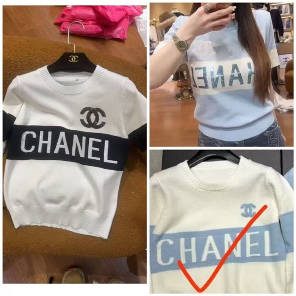 Chanel シャネルブランドＴシャツ レディース サマーニット半袖 Tシャツ Uネック ゆったり 落ち感カットソー ファッション夏服 トップス きれい め コーデ S - L