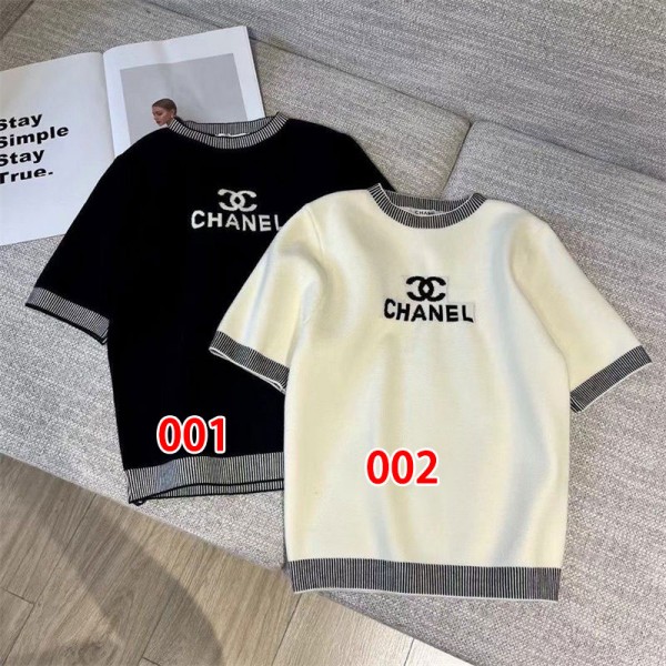 Chanel シャネルブランドレディース 半袖 セーター ニット トップス リブニット タイト 無地 ココマーク カジュアル エレガント S - L インナー セクシー カットソー 着痩せ 学生 大人 春 秋 冬 デート お出かけ