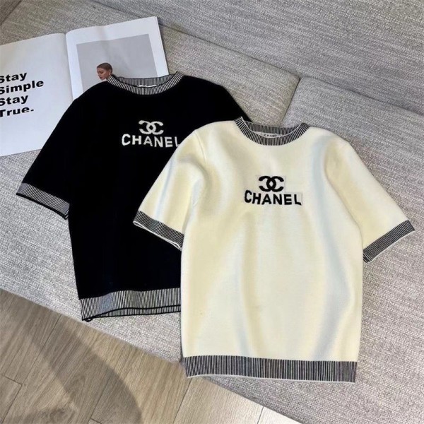 Chanel シャネルブランドレディース 半袖 セーター ニット トップス リブニット タイト 無地 ココマーク カジュアル エレガント S - L インナー セクシー カットソー 着痩せ 学生 大人 春 秋 冬 デート お出かけ