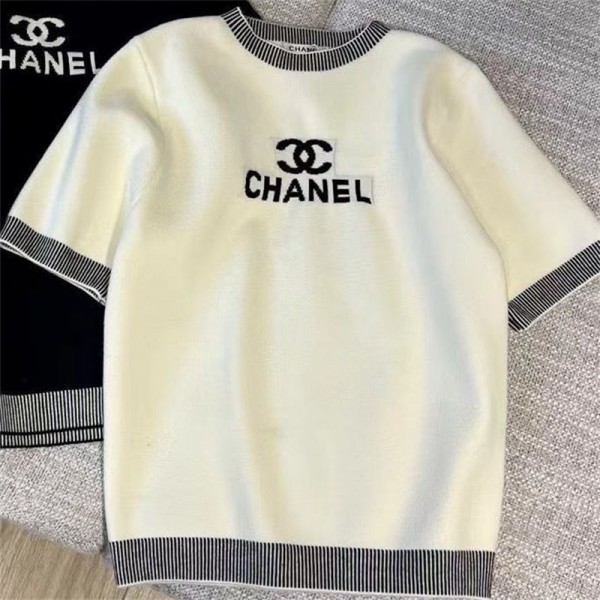 Chanel シャネルブランドレディース 半袖 セーター ニット トップス リブニット タイト 無地 ココマーク カジュアル エレガント S - L インナー セクシー カットソー 着痩せ 学生 大人 春 秋 冬 デート お出かけ
