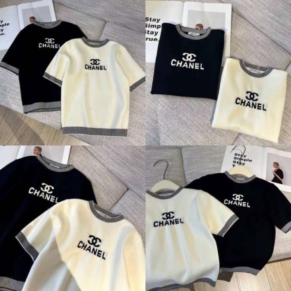 Chanel シャネルブランドレディース 半袖 セーター ニット トップス リブニット タイト 無地 ココマーク カジュアル エレガント S - L インナー セクシー カットソー 着痩せ 学生 大人 春 秋 冬 デート お出かけ