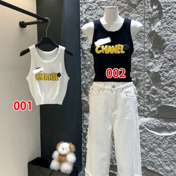 Chanel シャネルハイブランドキャミソール レディース ニット インナー ノースリーブ 肌着 トップスタンクトップ ストレッチ タイト スリム 薄手 セクシー 上品 きれいめ 刺繍 重ね着 春 夏 XS - L