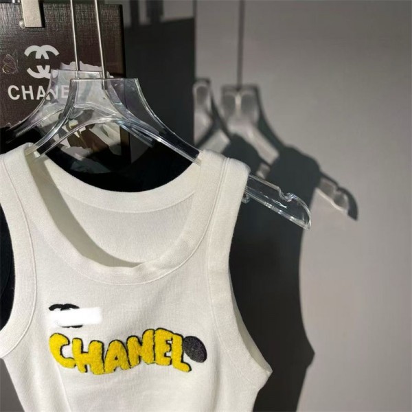 Chanel シャネルハイブランドキャミソール レディース ニット インナー ノースリーブ 肌着 トップスタンクトップ ストレッチ タイト スリム 薄手 セクシー 上品 きれいめ 刺繍 重ね着 春 夏 XS - L