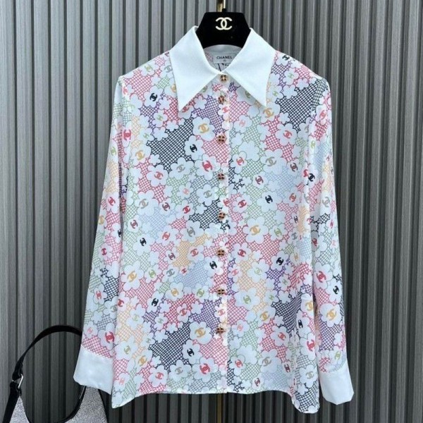 Chanel シャネルブランド 柄シャツ レディース 長袖 ブラウス 襟付き 花柄 トップス 体型カバー 着痩せ 着まわし力 ゆったり エレガント おしゃれ M - 3XL