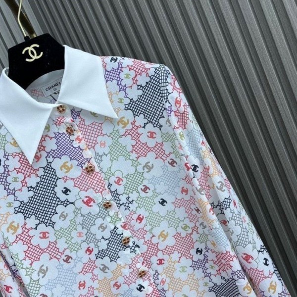 Chanel シャネルブランド 柄シャツ レディース 長袖 ブラウス 襟付き 花柄 トップス 体型カバー 着痩せ 着まわし力 ゆったり エレガント おしゃれ M - 3XL