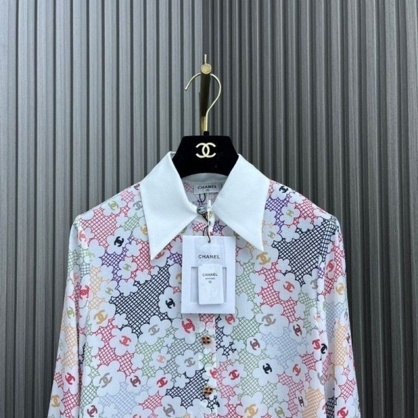 Chanel シャネルブランド 柄シャツ レディース 長袖 ブラウス 襟付き 花柄 トップス 体型カバー 着痩せ 着まわし力 ゆったり エレガント おしゃれ M - 3XL