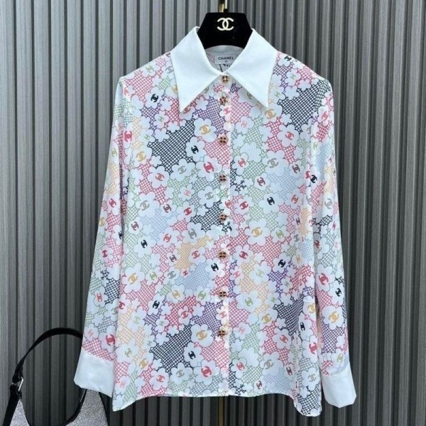 Chanel シャネルブランド 柄シャツ レディース 長袖 ブラウス 襟付き 花柄 トップス 体型カバー 着痩せ 着まわし力 ゆったり エレガント おしゃれ M - 3XL